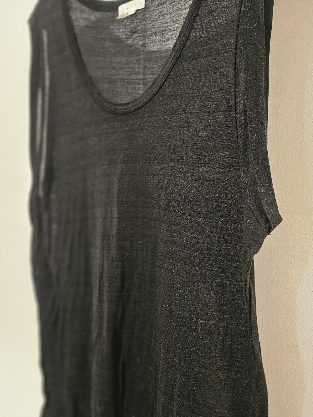 Leith Scoop-Neck Slub Knit Muscle Tank Women's L Black